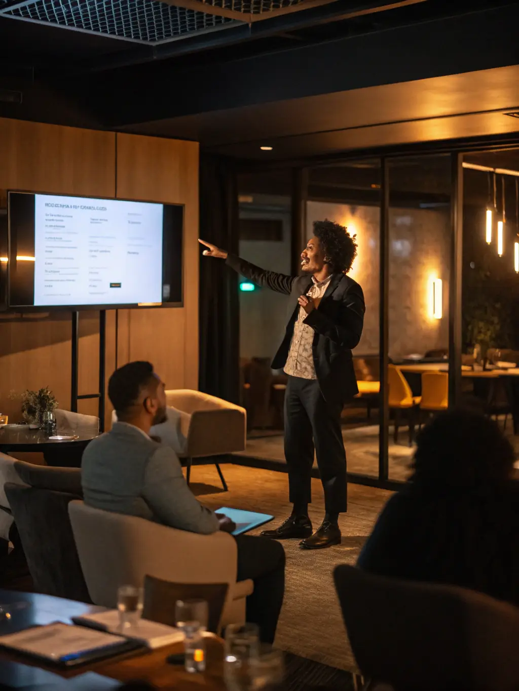 A photo of a man in a suit giving a presentation on stage at a startup meet in Bangalore, India. The audience is engaged and taking notes.